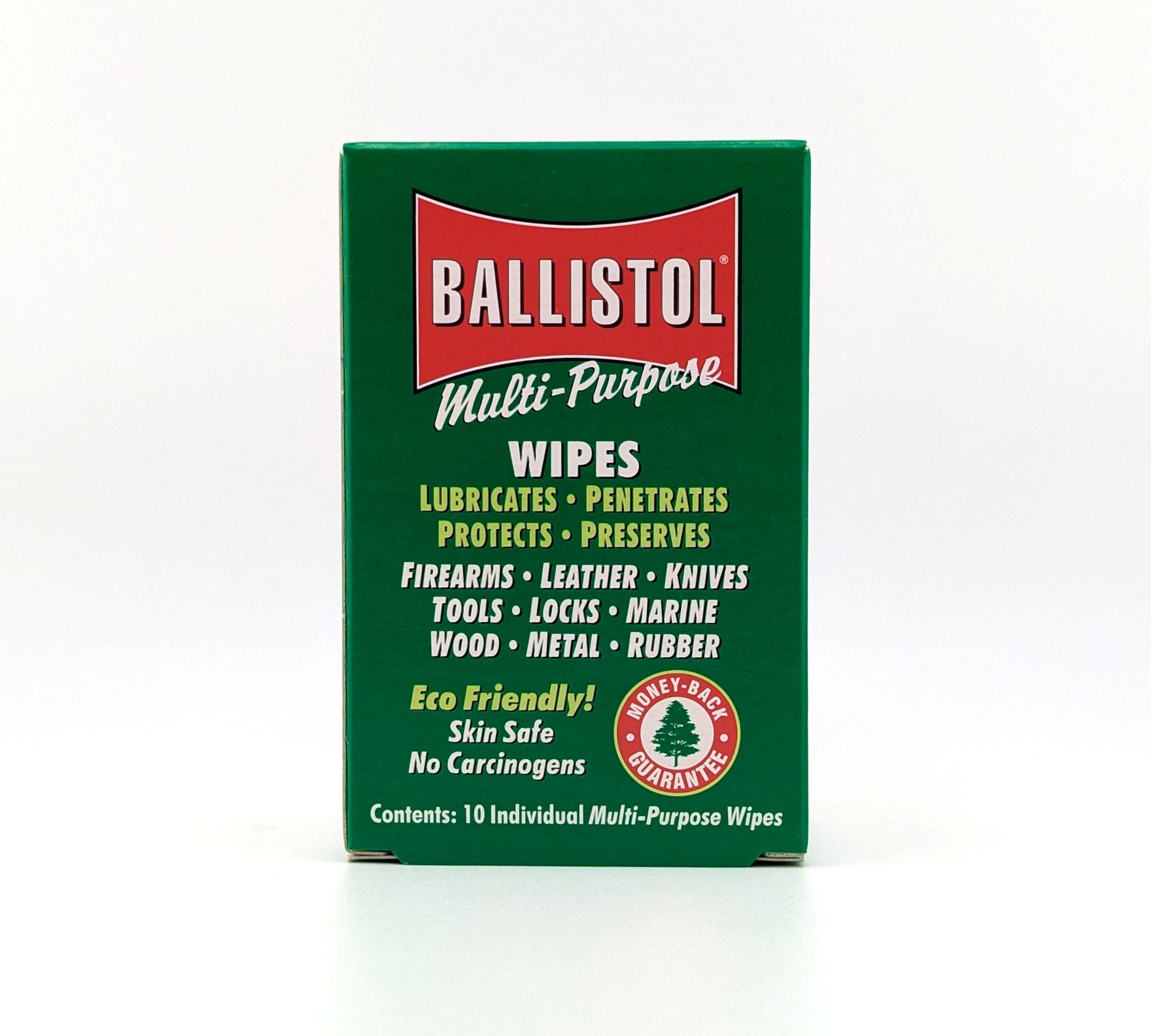 A box of Ballistol Multi-Purpose Oil infused wipes in front of a white background.
