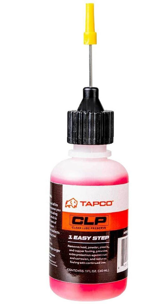 One ounce bottle of TAPCO CLP on a white background