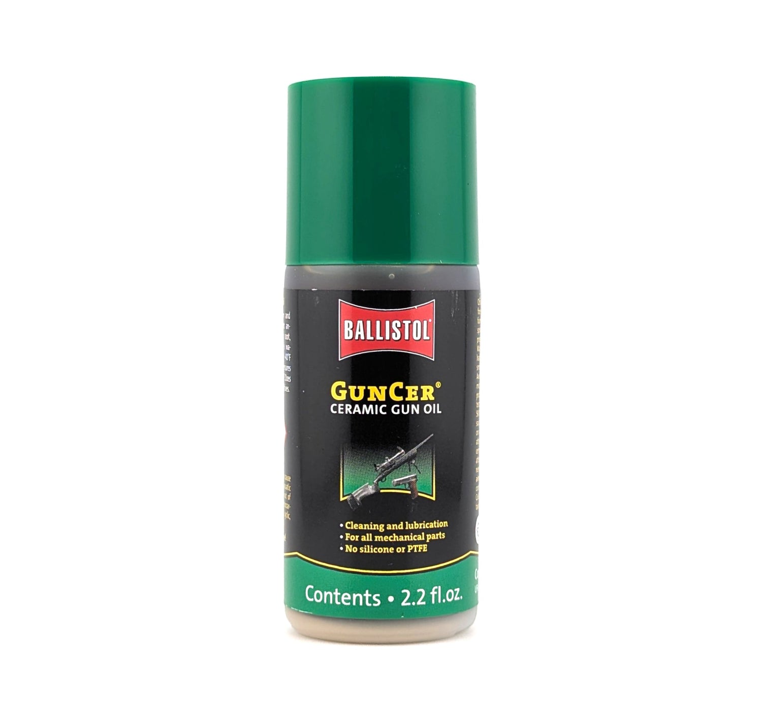 Ballistol Guncer ceramic gun oil can on a white background